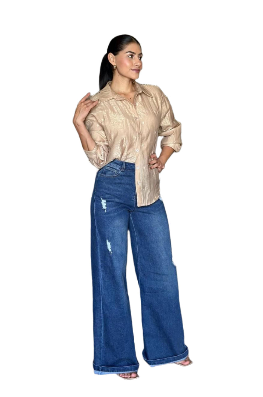 HIGH-WAISTED WIDE LEG JEANS