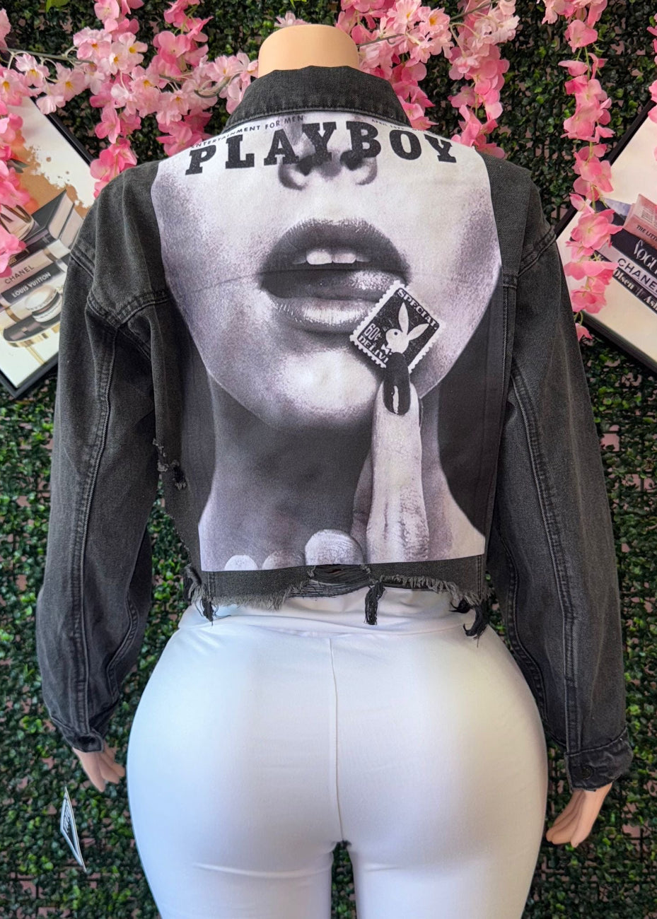 SEXY PLAY BOY CROP DENIM JACKET