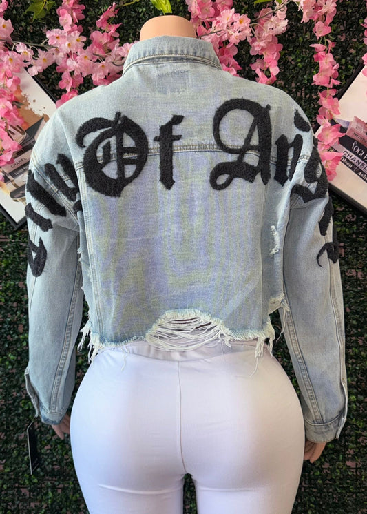 CITY OF ANGELS CROP DENIM JACKET