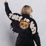“TAKE IT EASY” TEDDY BEAR CROP DENIM JACKET