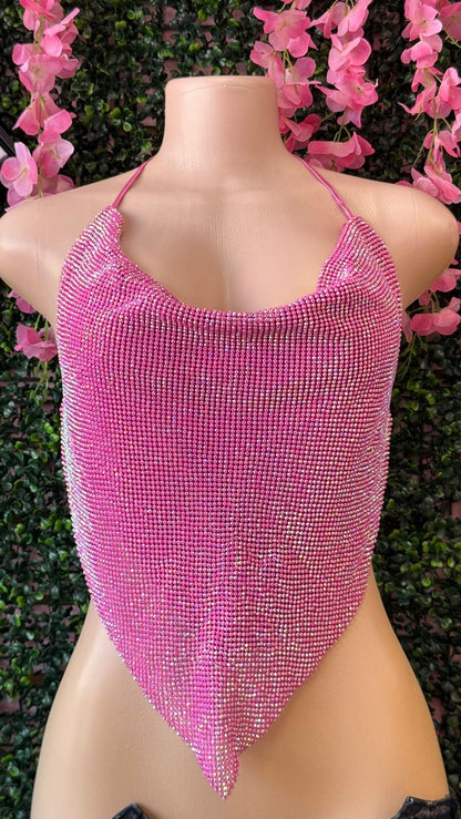 RHINESTONE HALTER HANDKERCHIEF TOP
