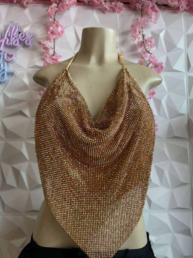 RHINESTONE HALTER HANDKERCHIEF TOP