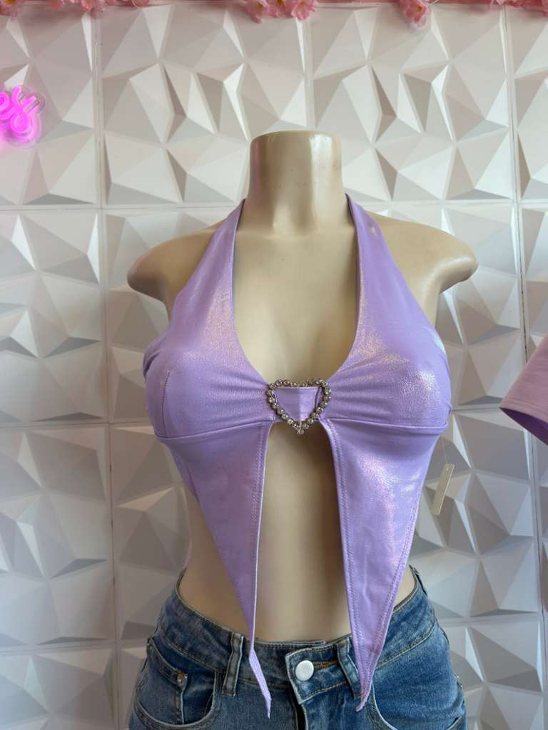 HALTER CROP TOP WITH RHINESTONE HEARTS