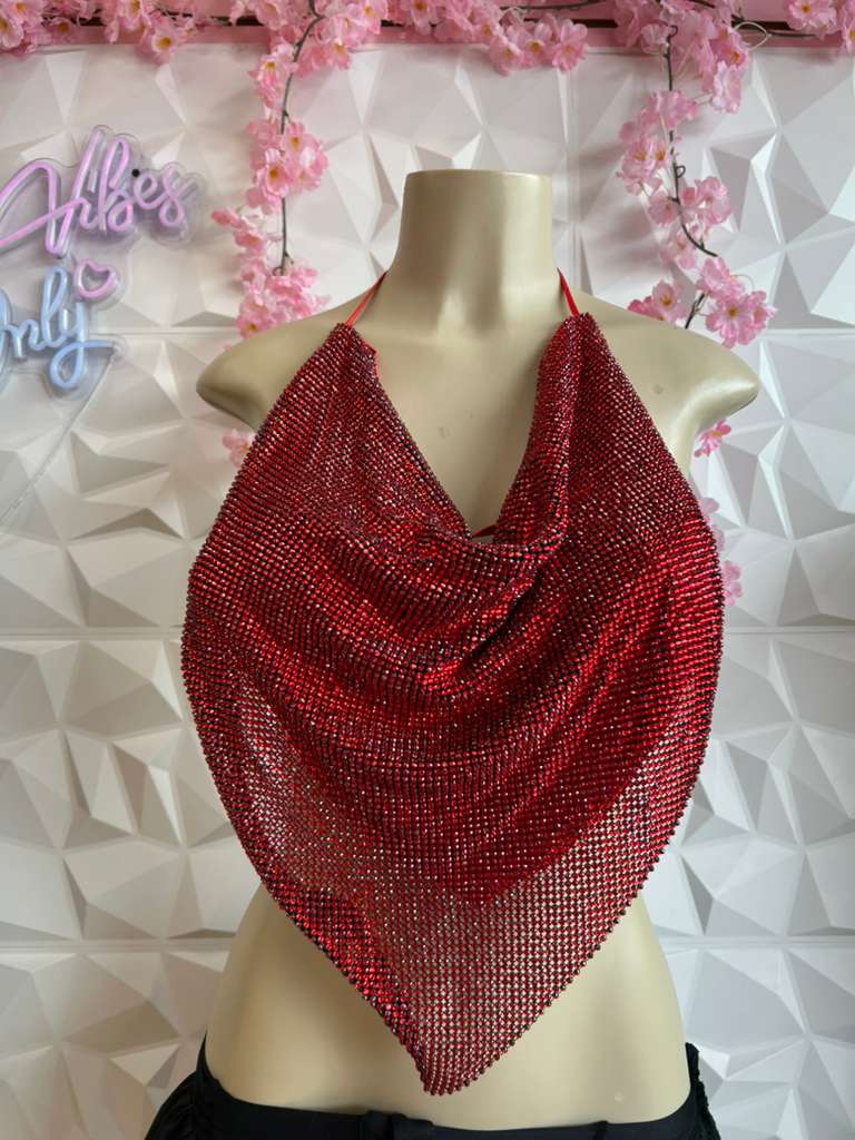 RHINESTONE HALTER HANDKERCHIEF TOP