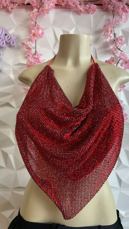 RHINESTONE HALTER HANDKERCHIEF TOP