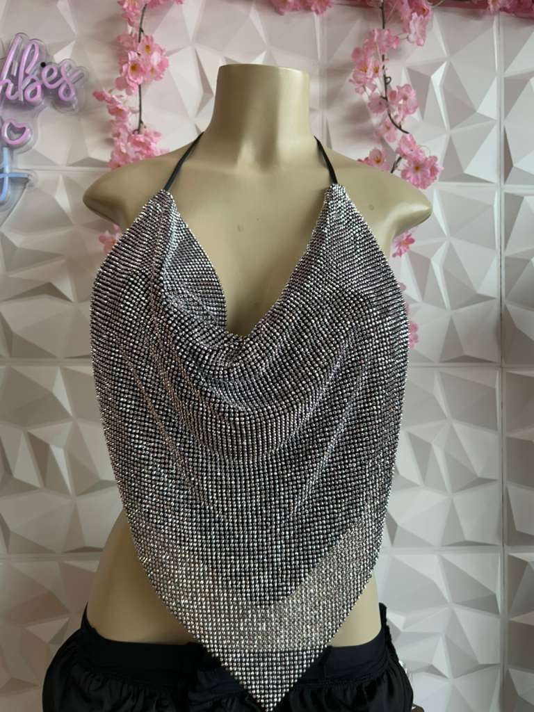 RHINESTONE HALTER HANDKERCHIEF TOP