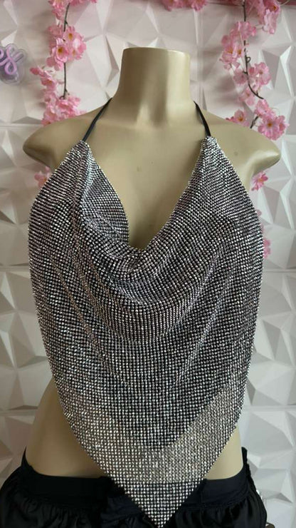 RHINESTONE HALTER HANDKERCHIEF TOP